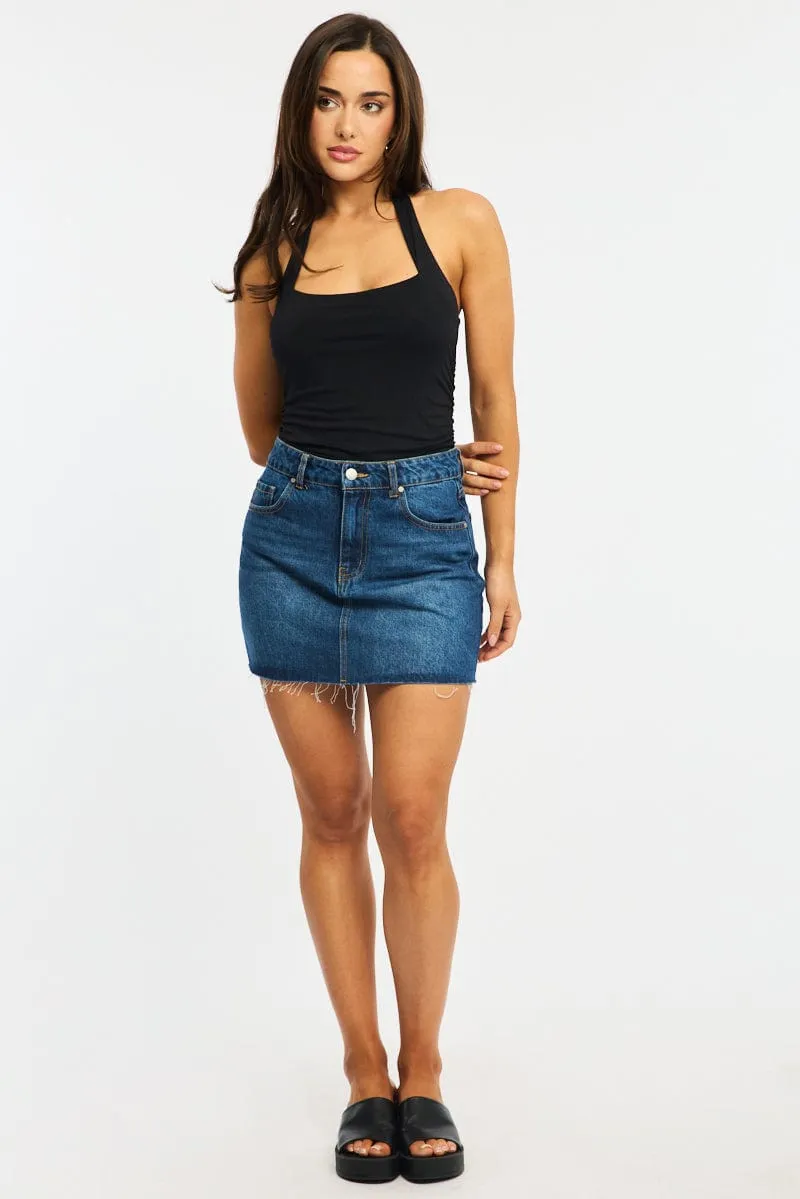 Denim Mini Skirt Mid Rise Raw Edge sold by Ally Fashion product image thumbnail 3