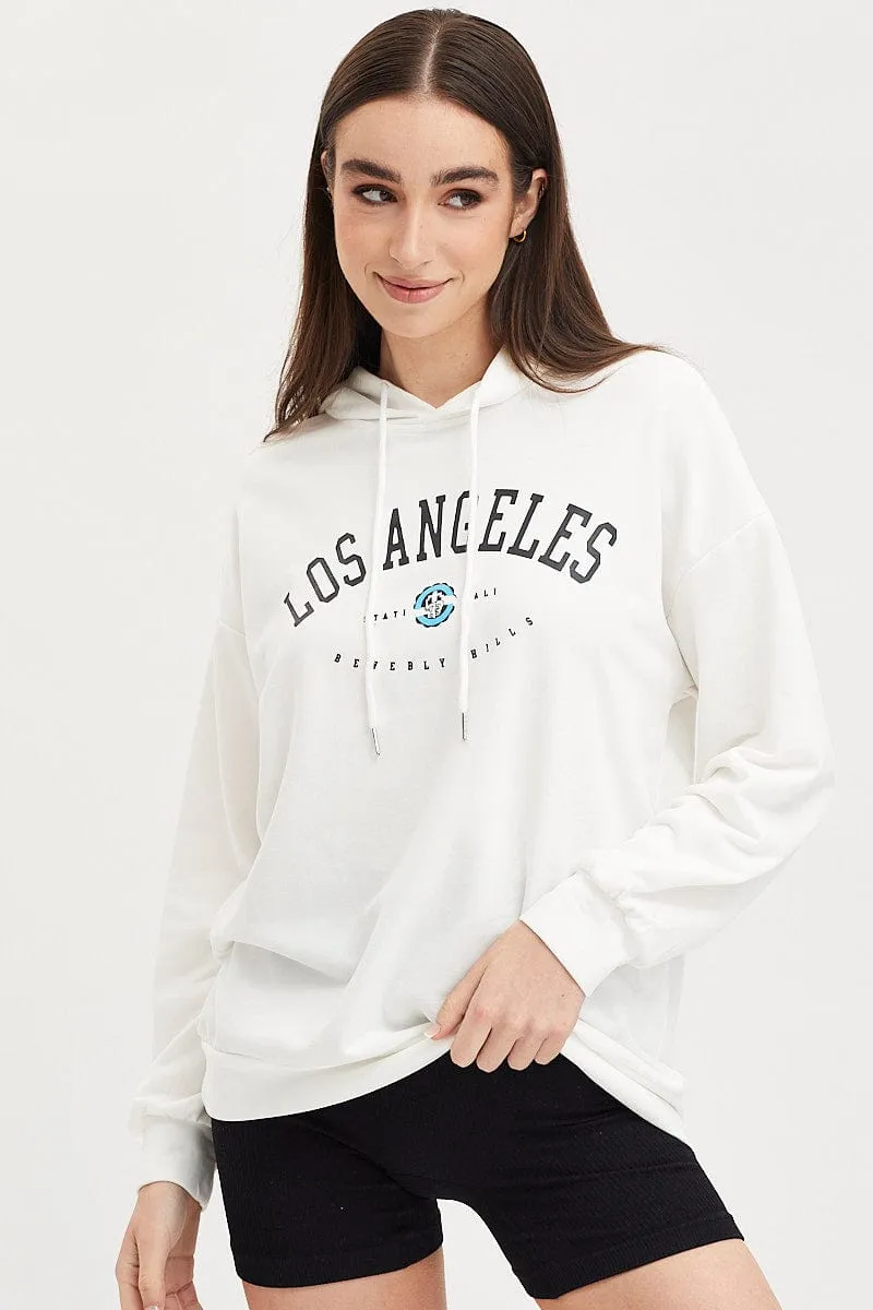 White Graphic Hooded Sweat Long Sleeve Oversized sold by Ally Fashion product image thumbnail 3