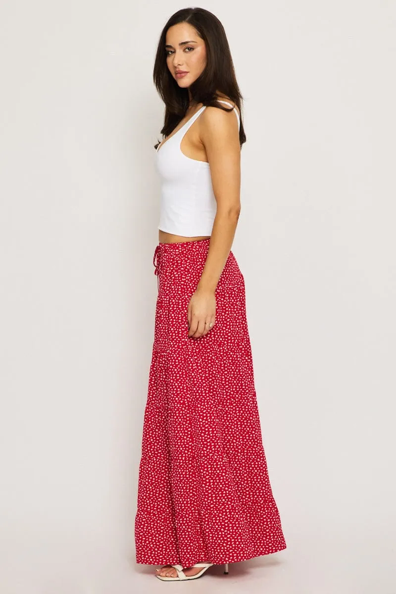 Red Ditsy Maxi Skirt Tiered High Rise sold by Ally Fashion product image thumbnail 3