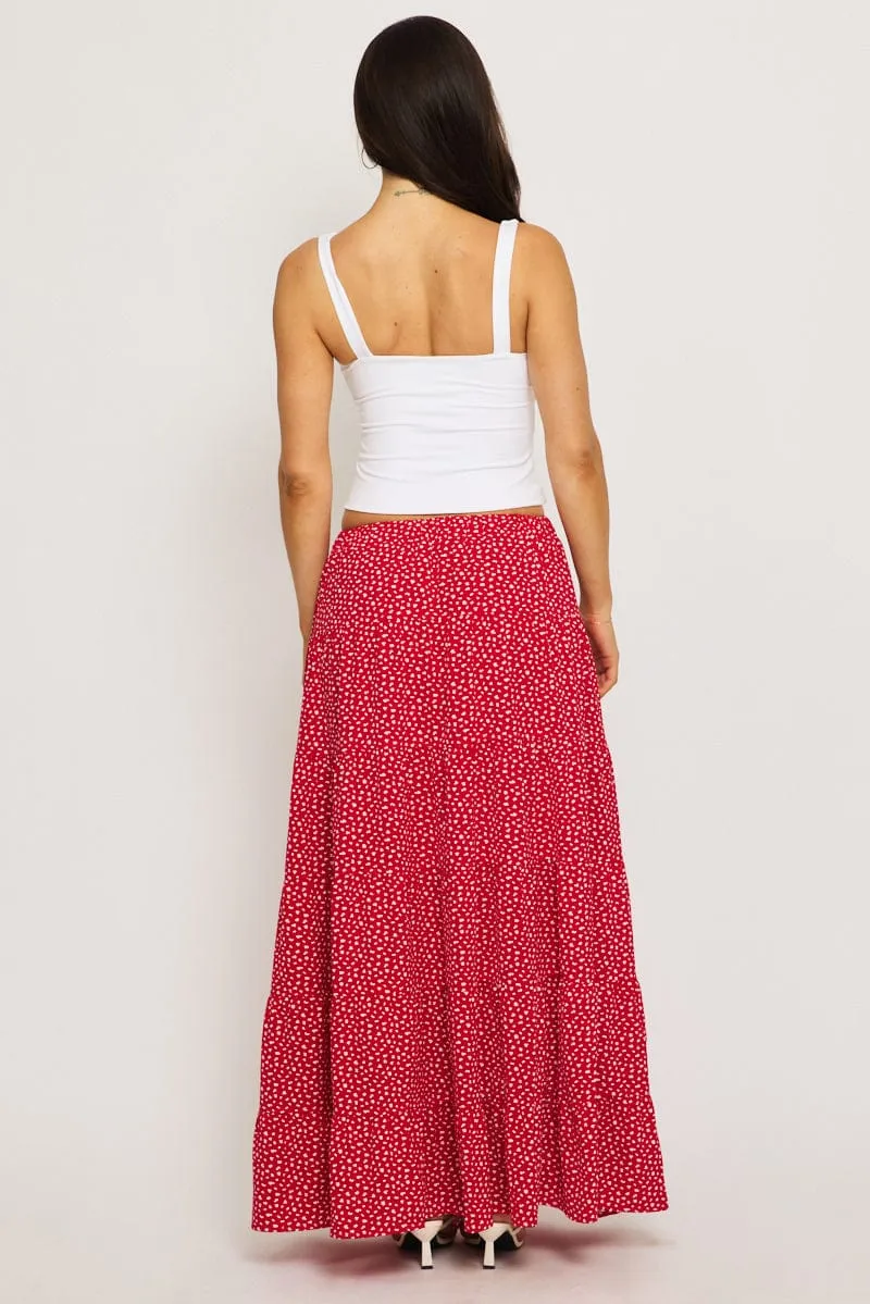 Red Ditsy Maxi Skirt Tiered High Rise sold by Ally Fashion product image thumbnail 4