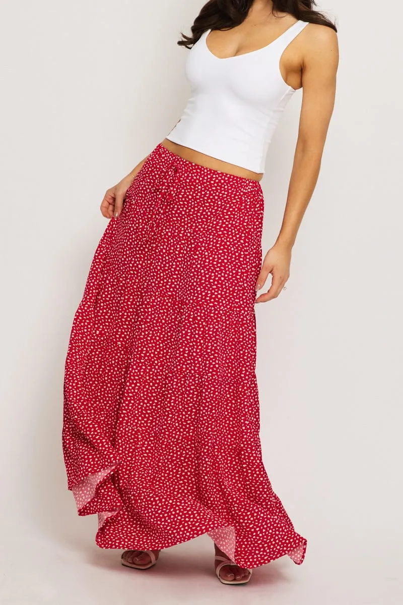 Red Ditsy Maxi Skirt Tiered High Rise sold by Ally Fashion product image thumbnail 5