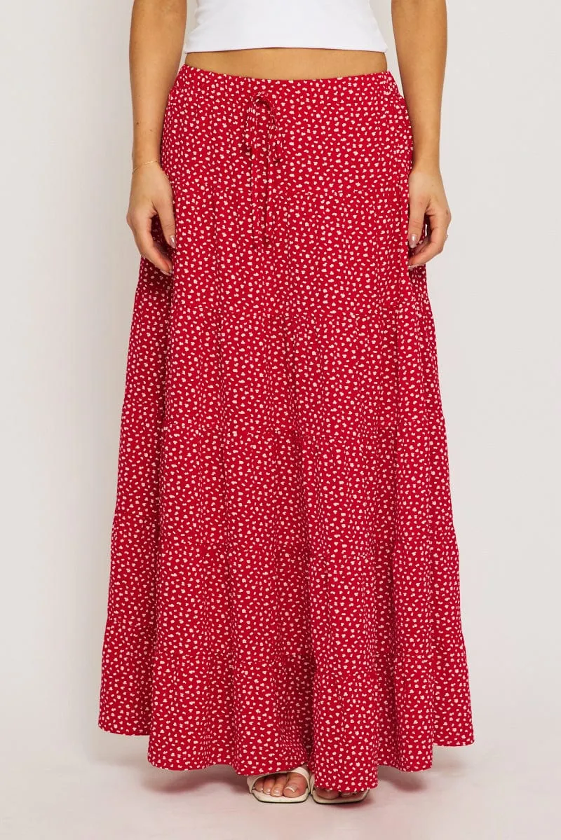 Red Ditsy Maxi Skirt Tiered High Rise sold by Ally Fashion product image thumbnail 2