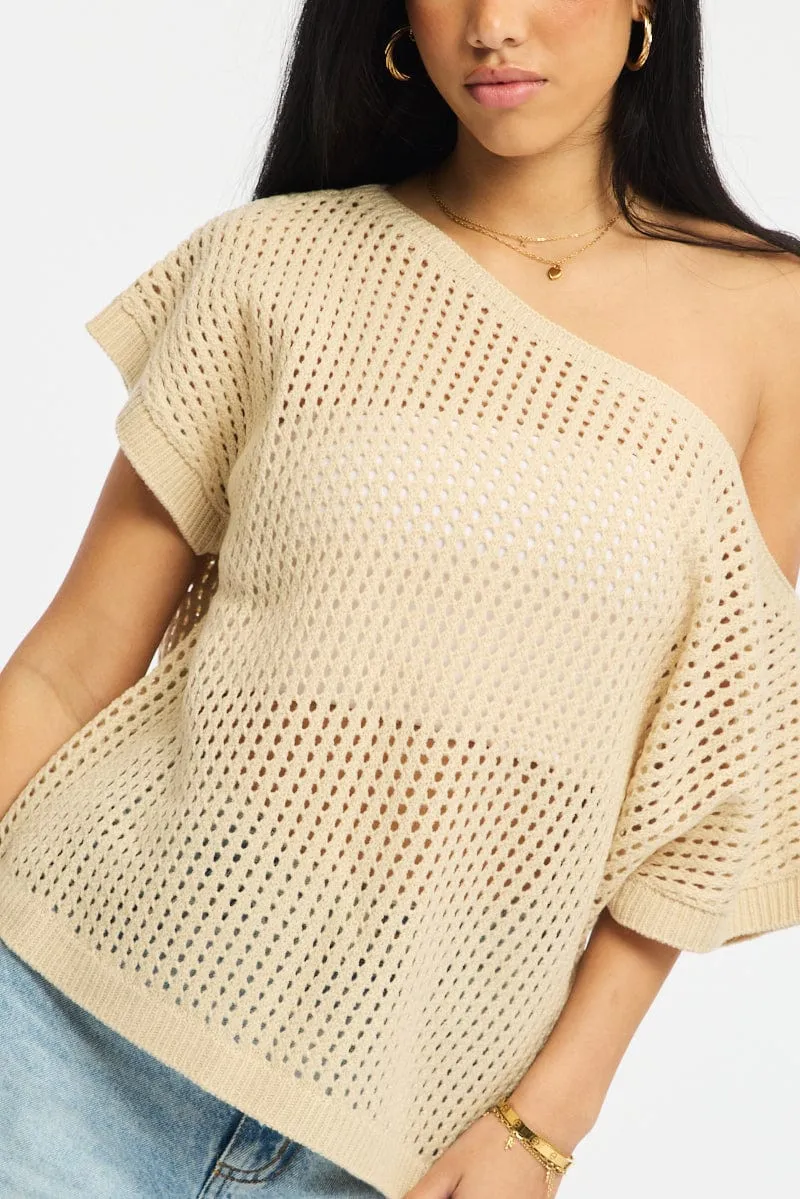 Beige Knit Top Off Shoulder sold by Ally Fashion product image thumbnail 5