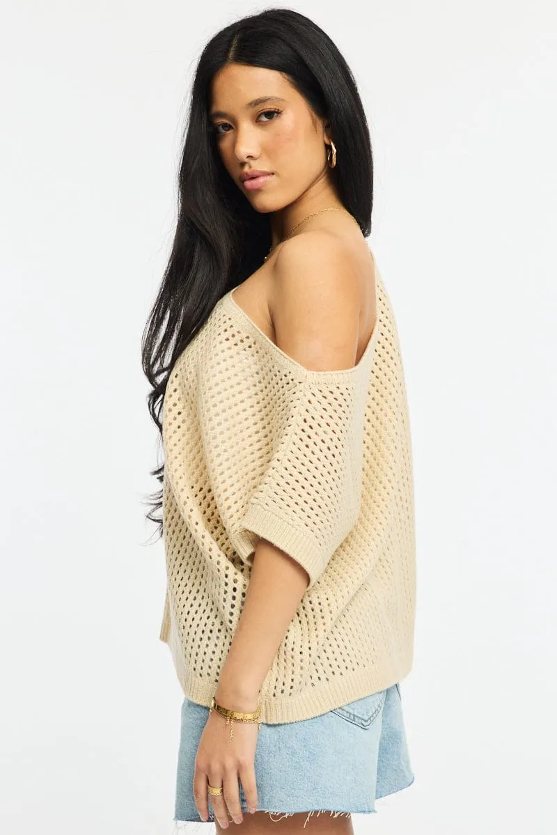 Beige Knit Top Off Shoulder sold by Ally Fashion product image thumbnail 3