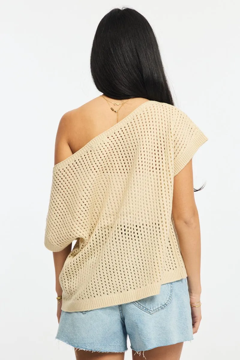 Beige Knit Top Off Shoulder sold by Ally Fashion product image thumbnail 4