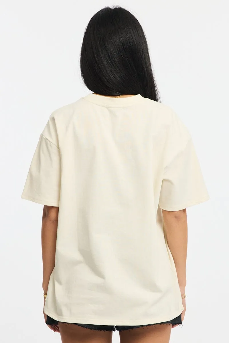 Beige Oversized Tee Short Sleeve sold by Ally Fashion product image thumbnail 4