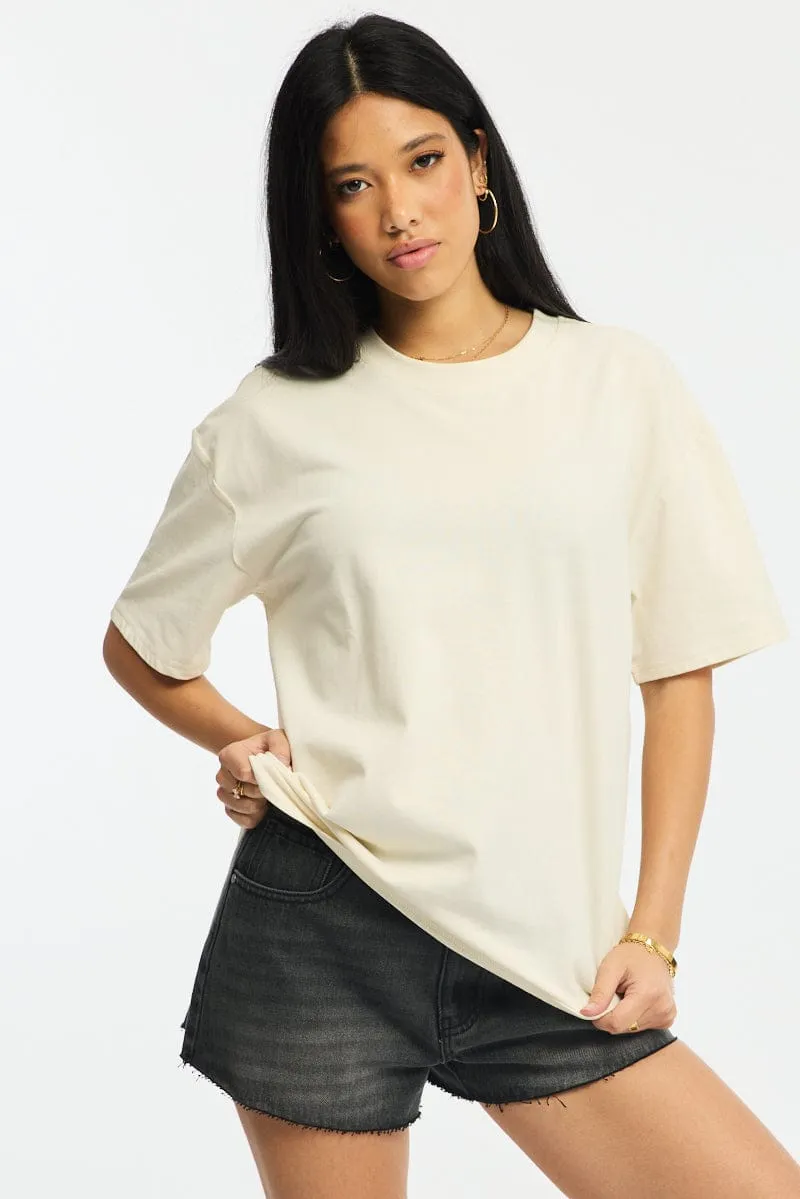 Beige Oversized Tee Short Sleeve sold by Ally Fashion