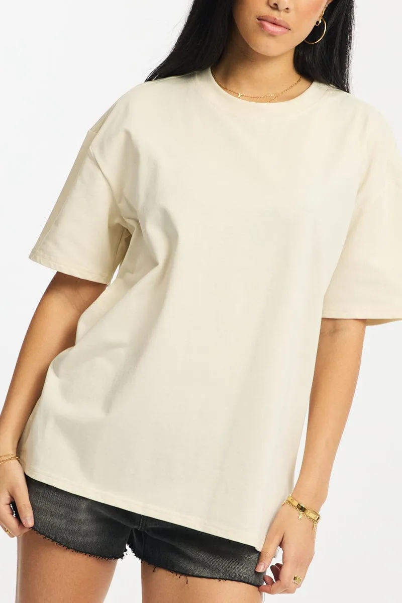 Beige Oversized Tee Short Sleeve sold by Ally Fashion product image thumbnail 5