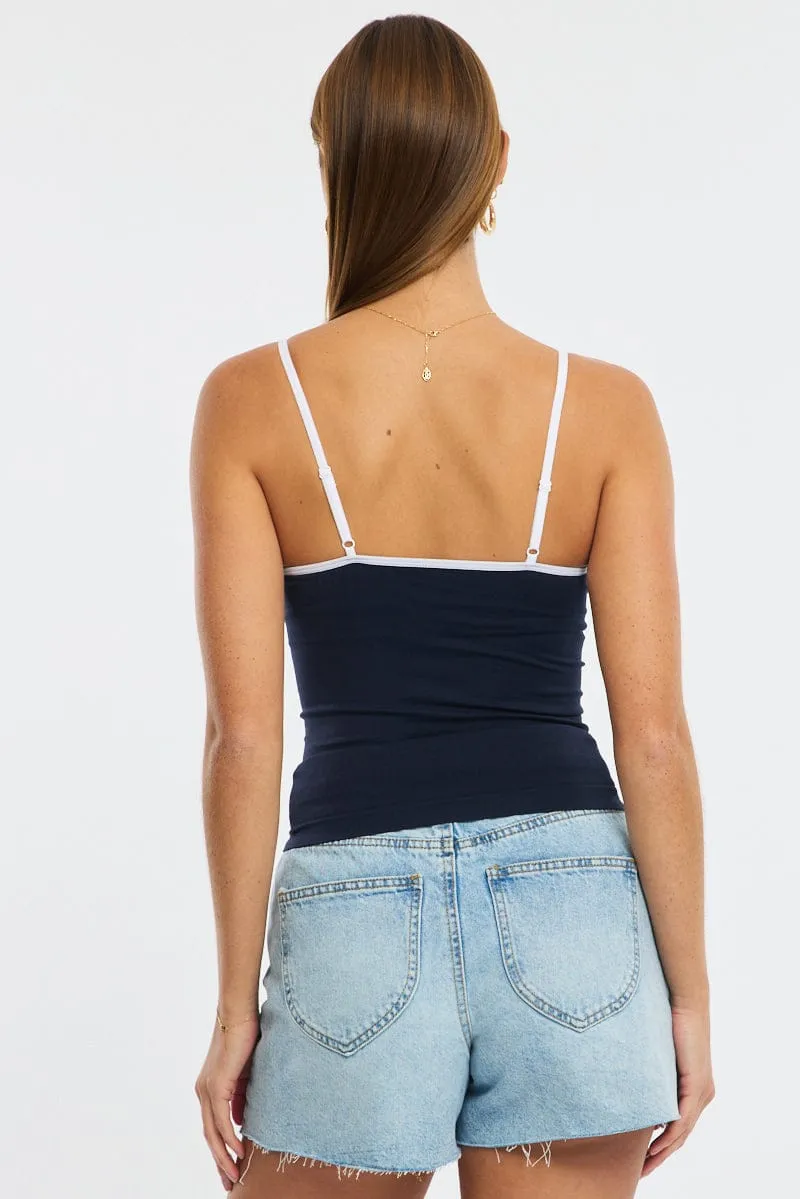 Blue Singlet Top Contrast Binding Seamless sold by Ally Fashion product image thumbnail 4