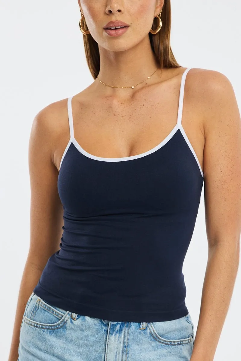 Blue Singlet Top Contrast Binding Seamless sold by Ally Fashion product image thumbnail 5