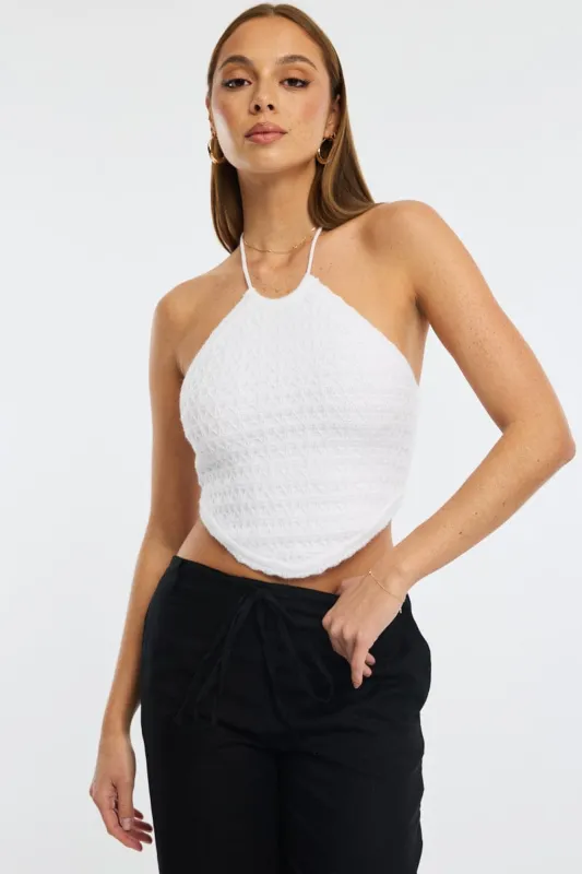 White Knit Scarf Top Sleeveless sold by Ally Fashion