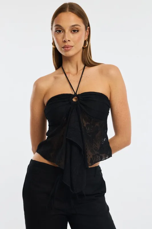 Black Halter Top Sleeveless Lace sold by Ally Fashion