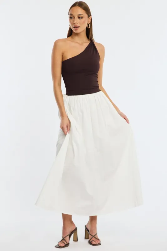 White Maxi Skirt High Rise A-line Volume Cotton sold by Ally Fashion