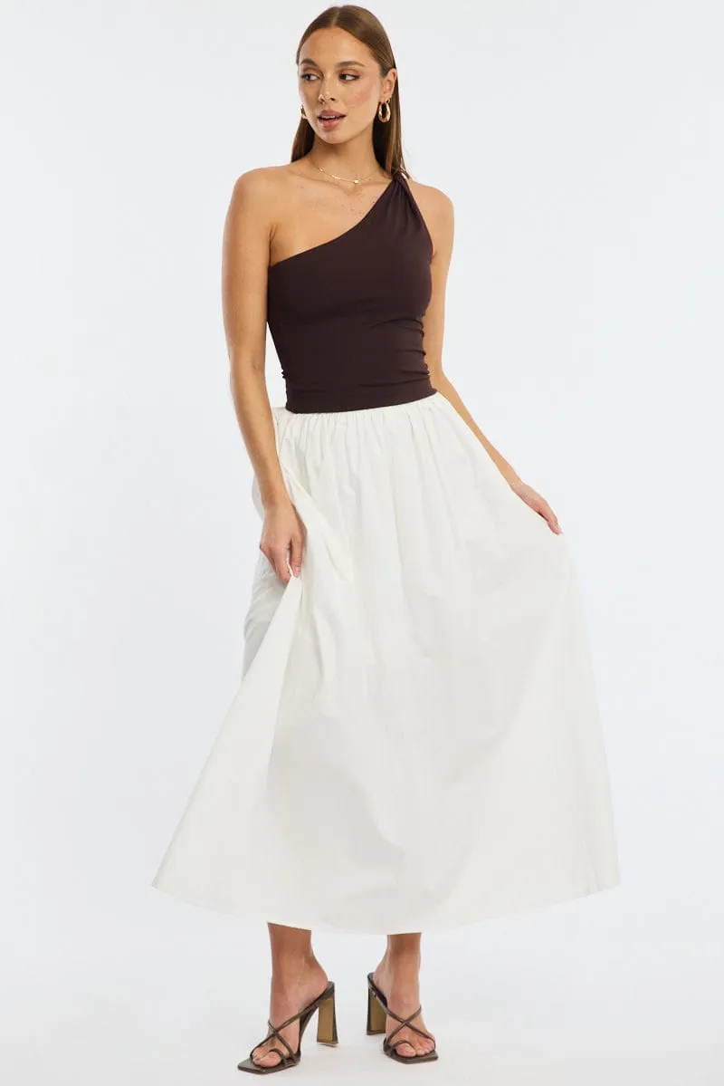 White Maxi Skirt High Rise A-line Volume Cotton sold by Ally Fashion