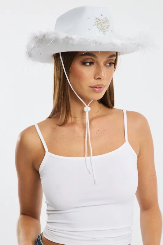 White Heart Detail Festival Cowboy Hat sold by Ally Fashion