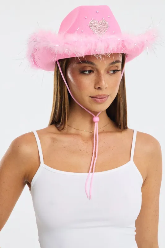 Pink Heart Detail Festival Cowboy Hat sold by Ally Fashion