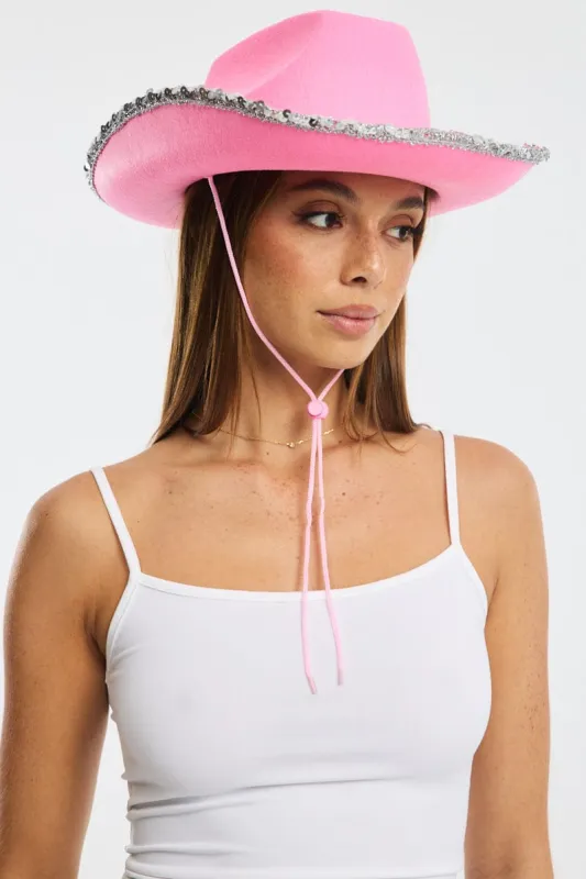 Pink Sequin Detail Festival Cowboy Hat sold by Ally Fashion