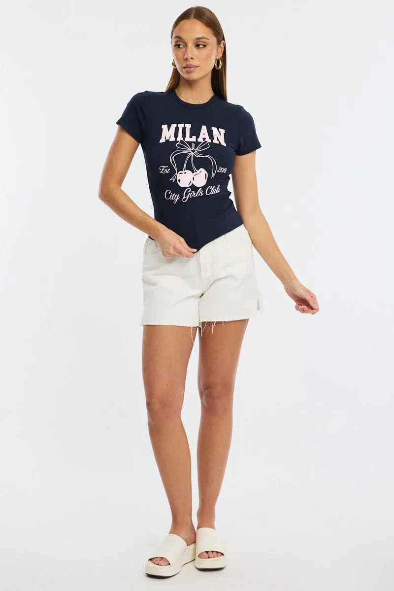 Blue Graphic Tee Short Sleeve sold by Ally Fashion product image thumbnail 2