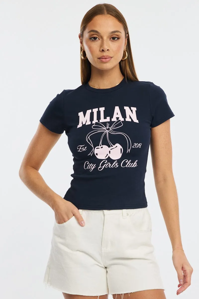 Blue Graphic Tee Short Sleeve sold by Ally Fashion