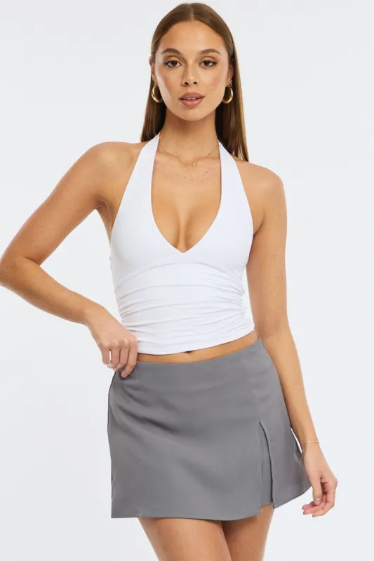 Grey Mini Skort Mid Rise Tailored Lined sold by Ally Fashion