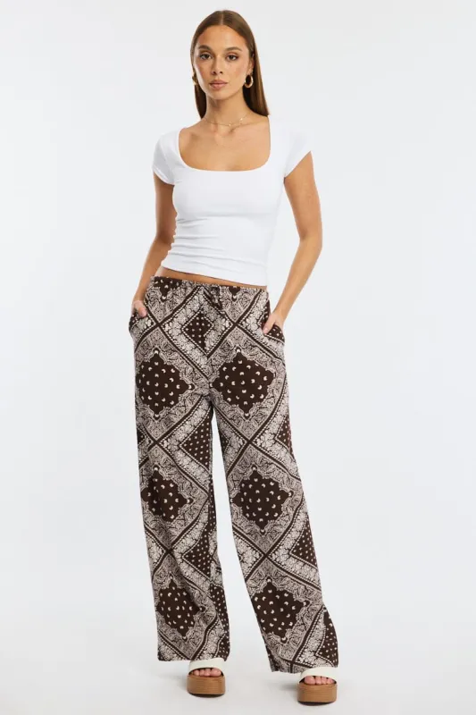 Brown Boho Wide Leg Pants High Rise sold by Ally Fashion