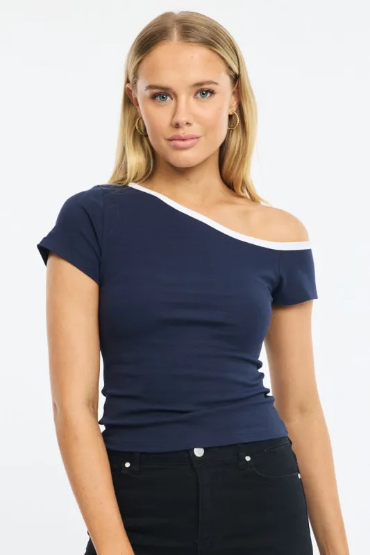 Blue One Shoulder Tee sold by Ally Fashion