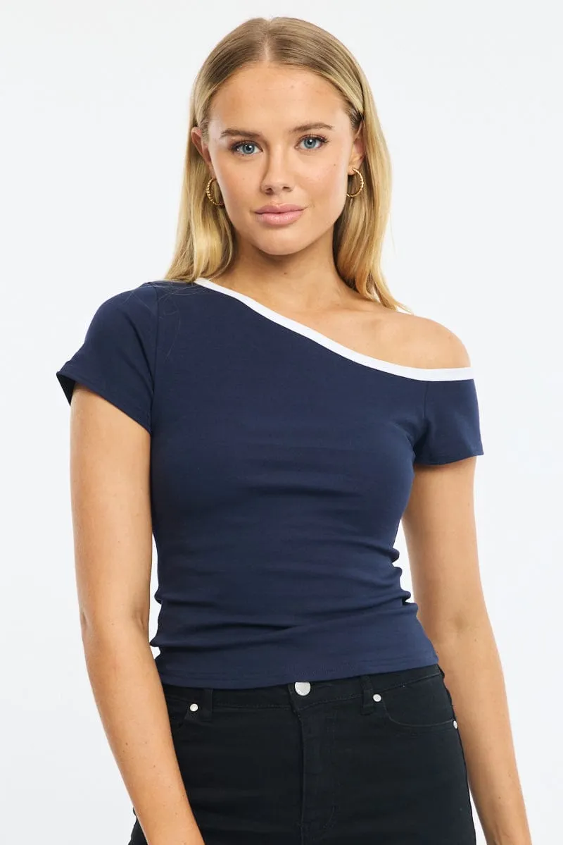 Blue One Shoulder Tee sold by Ally Fashion