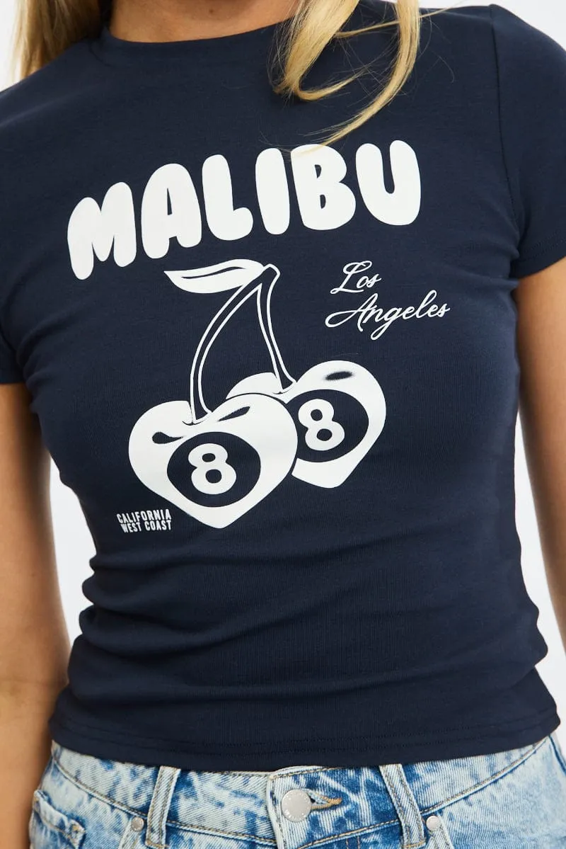 Blue Graphic Tee Short Sleeve sold by Ally Fashion product image thumbnail 5