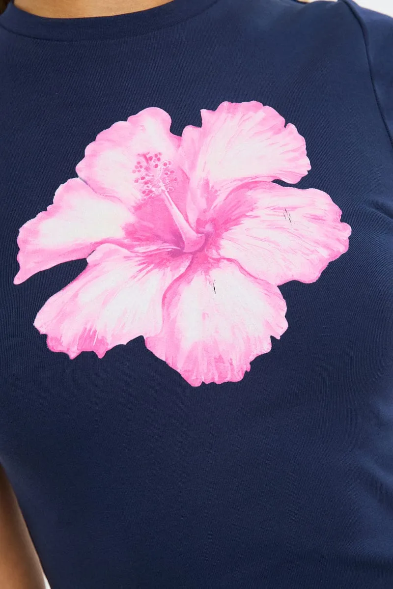 Blue Graphic Tee Short Sleeve sold by Ally Fashion product image thumbnail 5