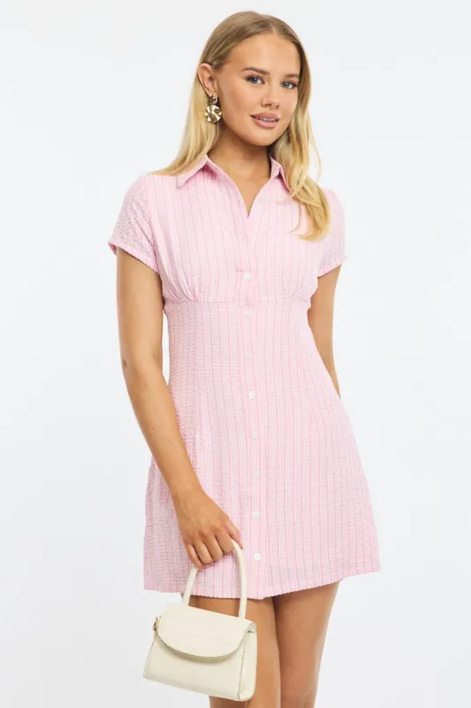 Pink Check Mini Dress Collared sold by Ally Fashion