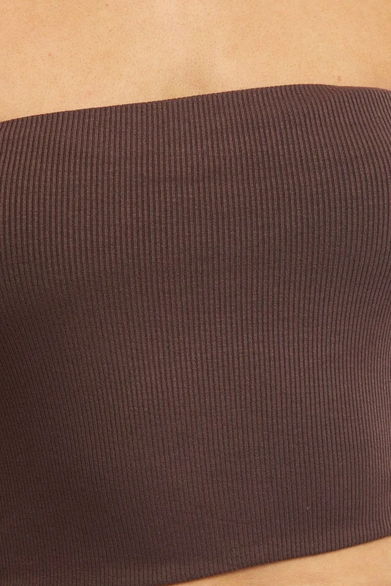 Brown Bandeau Top Sleeveless Strapless Rib sold by Ally Fashion product image thumbnail 5