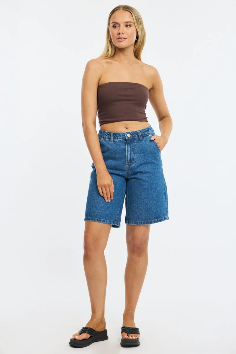 Brown Bandeau Top Sleeveless Strapless Rib sold by Ally Fashion product image thumbnail 2