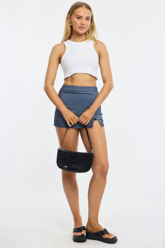 Denim Mini Skort High Rise Front Split Begaline Lined sold by Ally Fashion