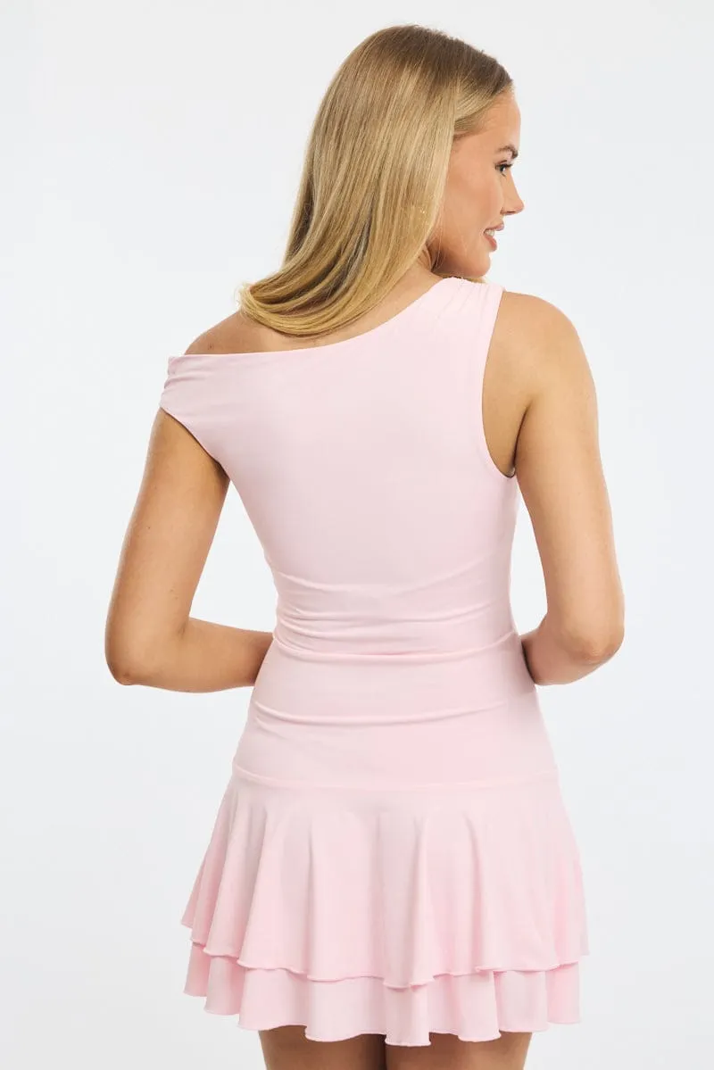 Pink Mini Dress Off Shoulder sold by Ally Fashion product image thumbnail 4