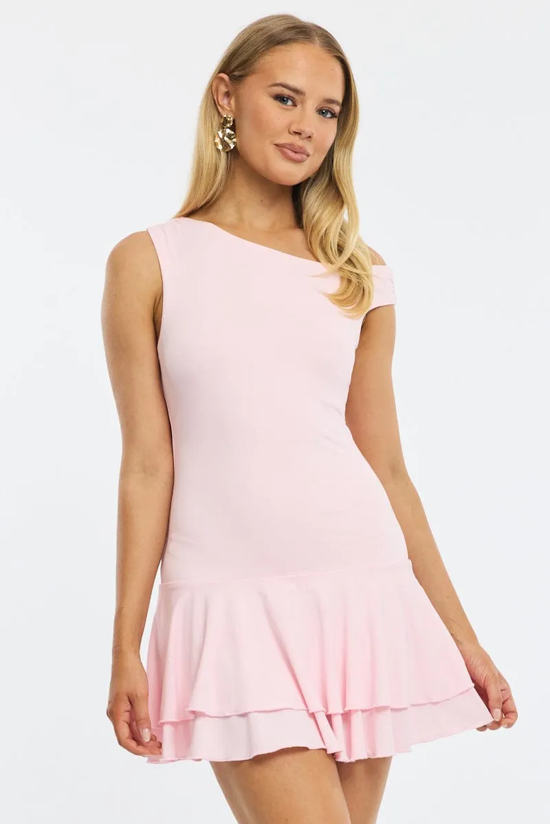 Pink Mini Dress Off Shoulder sold by Ally Fashion