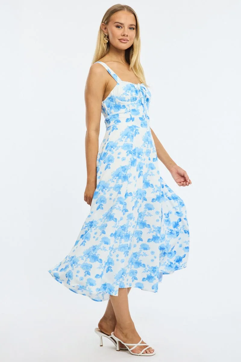 Blue Floral Midi Dress Ruched Bust sold by Ally Fashion product image thumbnail 3