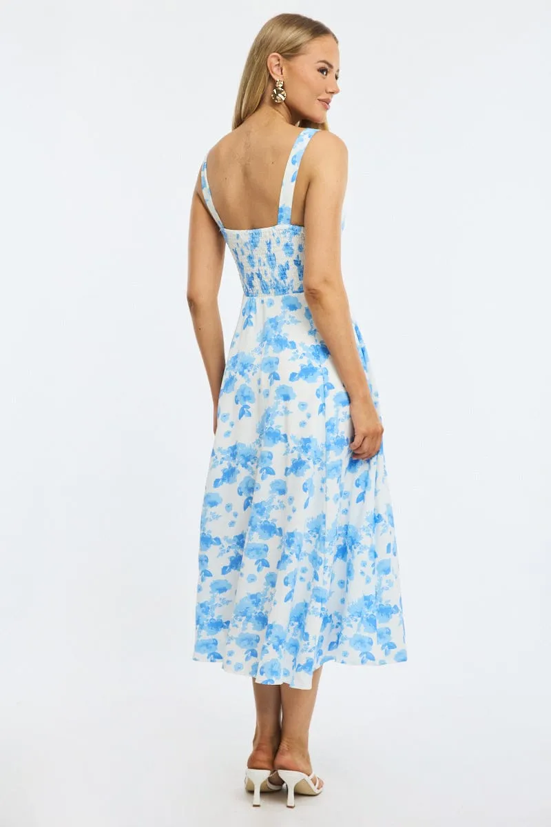 Blue Floral Midi Dress Ruched Bust sold by Ally Fashion product image thumbnail 4
