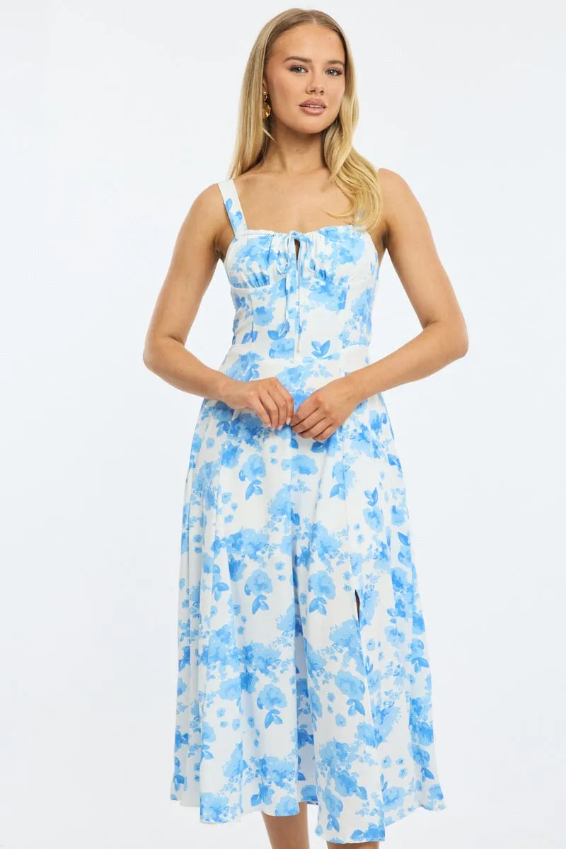 Blue Floral Midi Dress Ruched Bust sold by Ally Fashion product image thumbnail 2