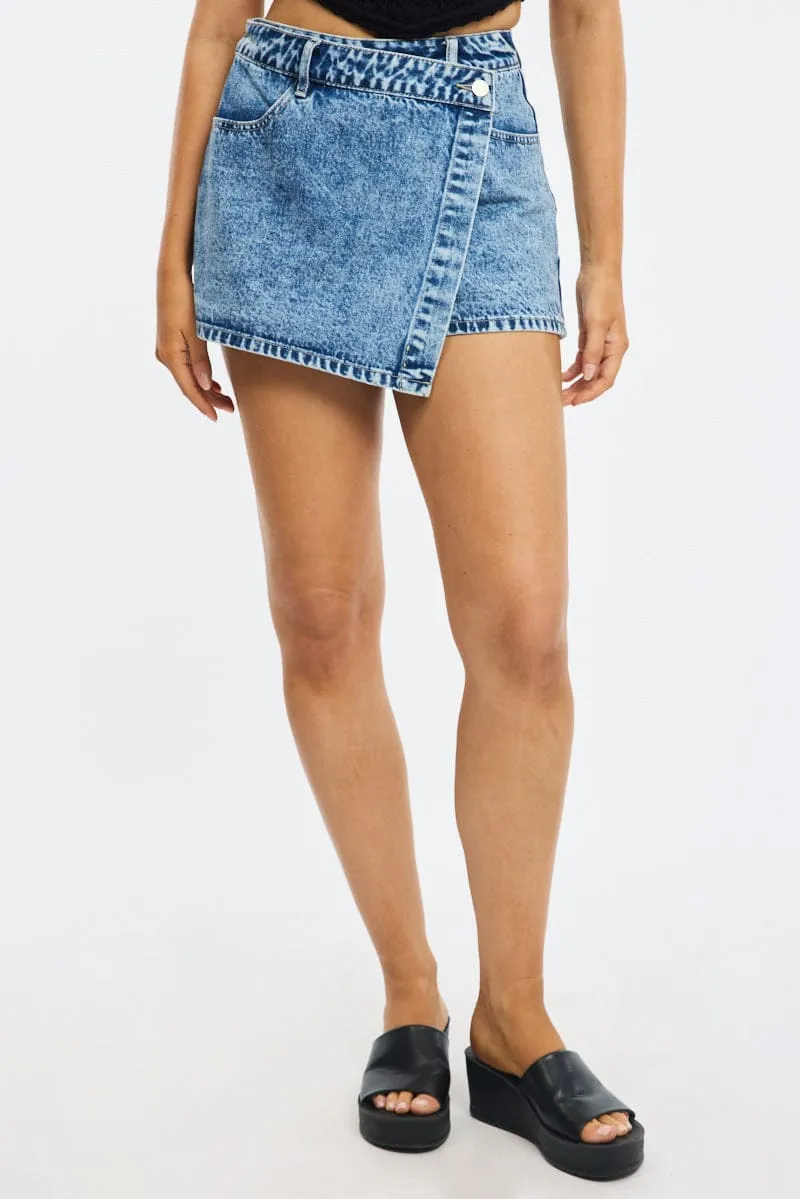 Denim Denim Wrap Mini Skort High Rise Relaxed Fit sold by Ally Fashion product image thumbnail 2