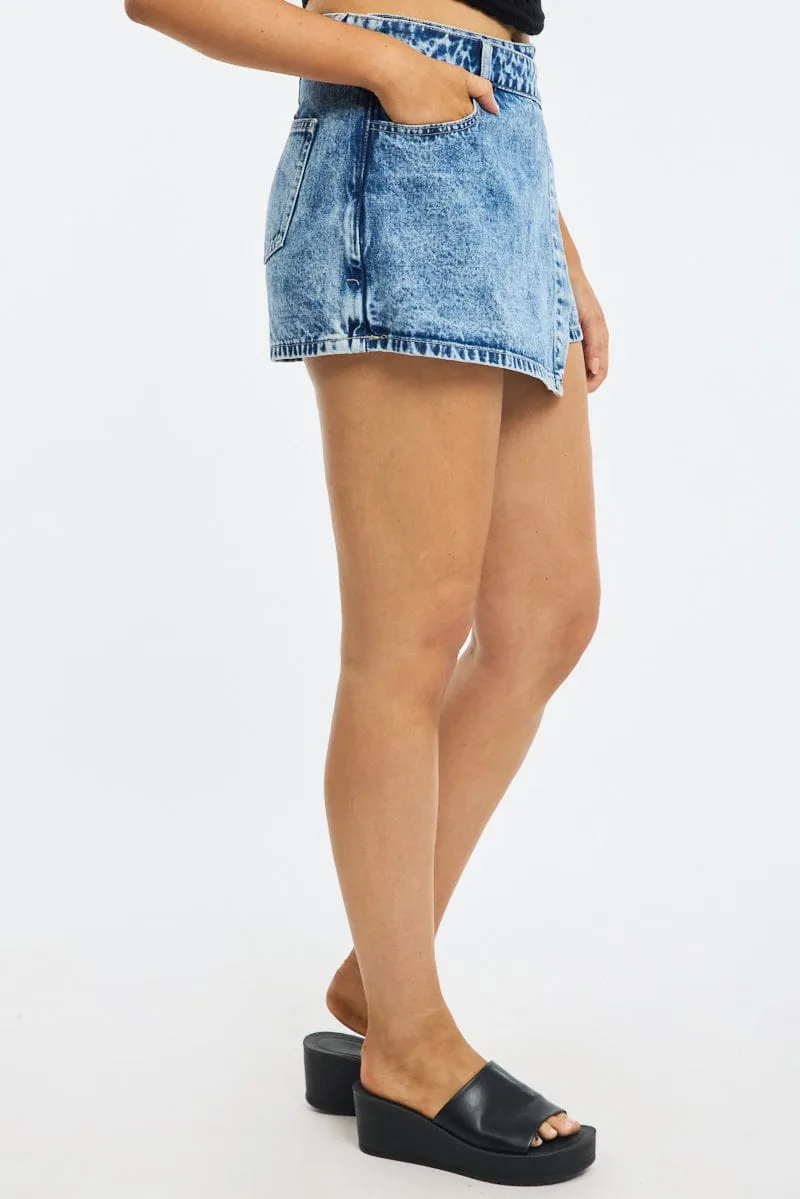 Denim Denim Wrap Mini Skort High Rise Relaxed Fit sold by Ally Fashion product image thumbnail 3