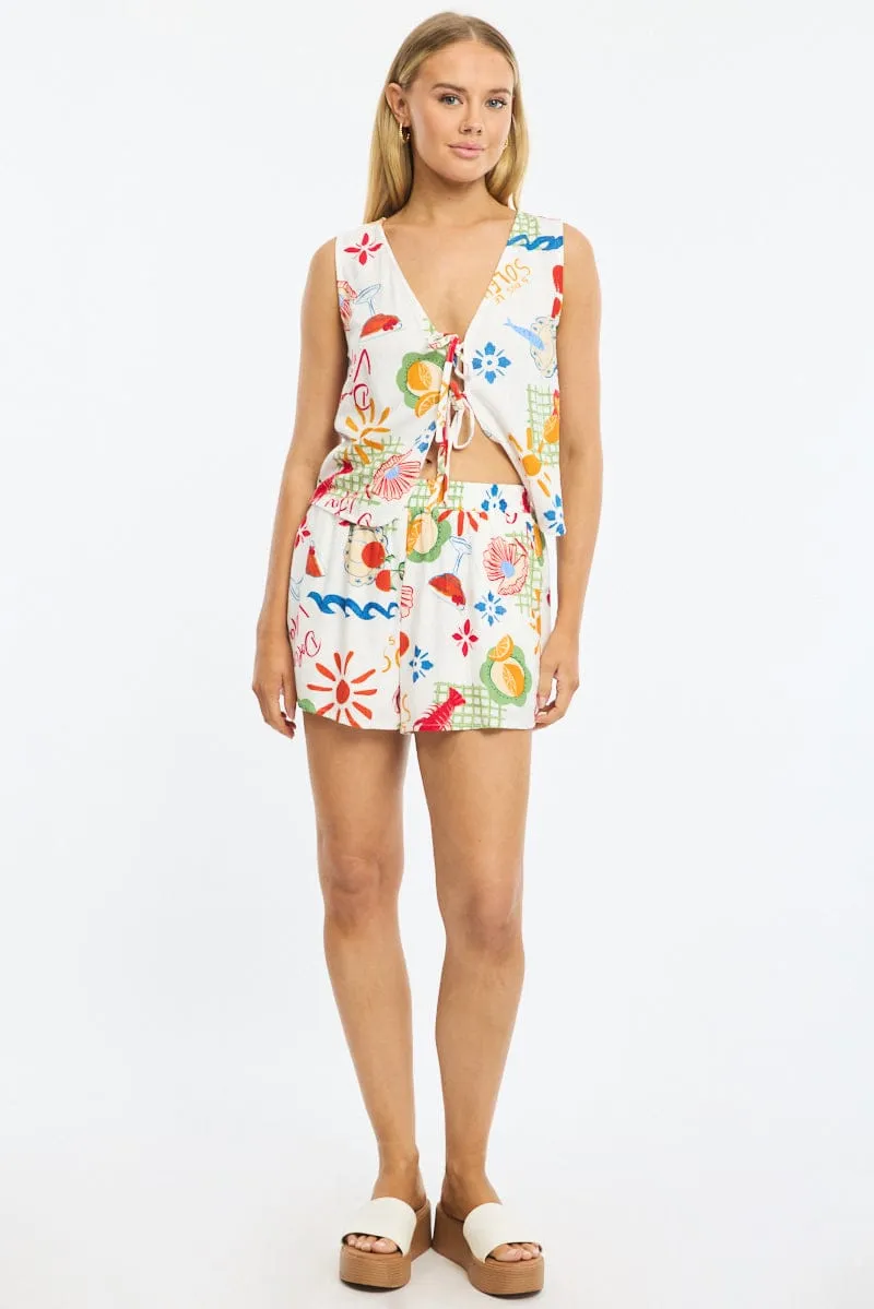 Red Abstract Shorts High Rise sold by Ally Fashion