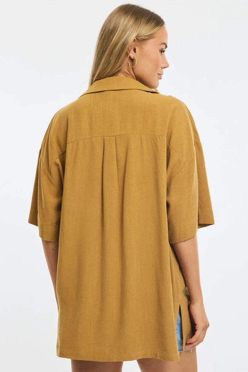 Beige Relaxed Shirt Short Sleeve Collared Linen Blend sold by Ally Fashion product image thumbnail 4