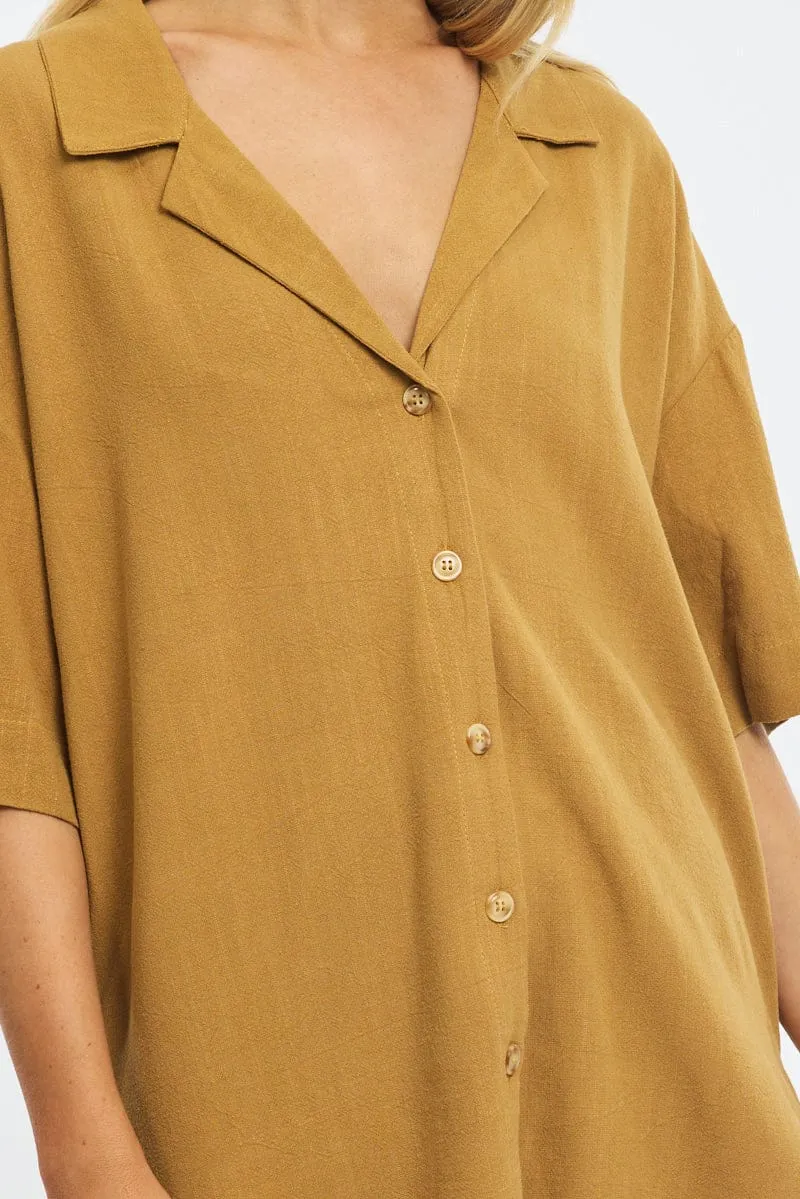 Beige Relaxed Shirt Short Sleeve Collared Linen Blend sold by Ally Fashion product image thumbnail 5