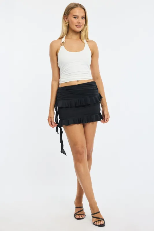Black Mini Skirt Ruffled Elastic Wiast Stretch sold by Ally Fashion