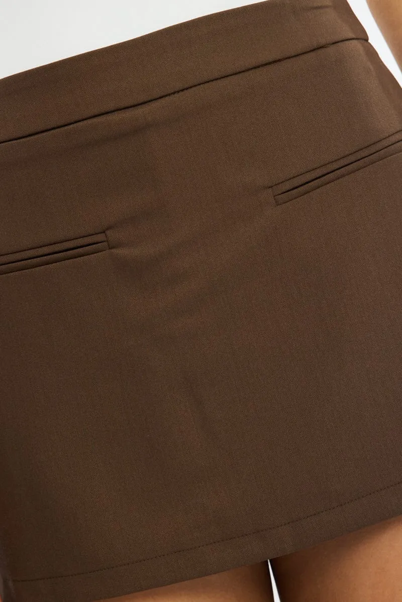 Brown Mini Skort Skirt High Rise Pocket Detail Tailored sold by Ally Fashion product image thumbnail 5