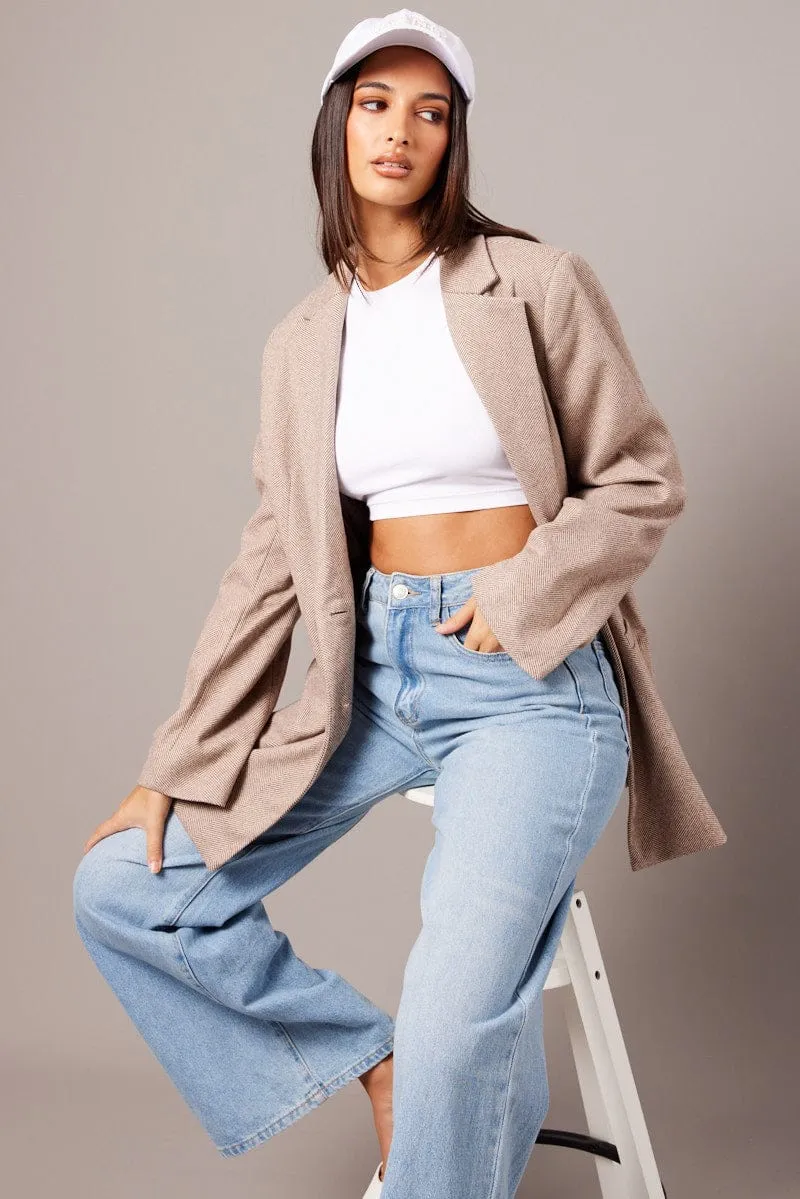 Beige Oversized Blazer Long Sleeve sold by Ally Fashion product image thumbnail 2