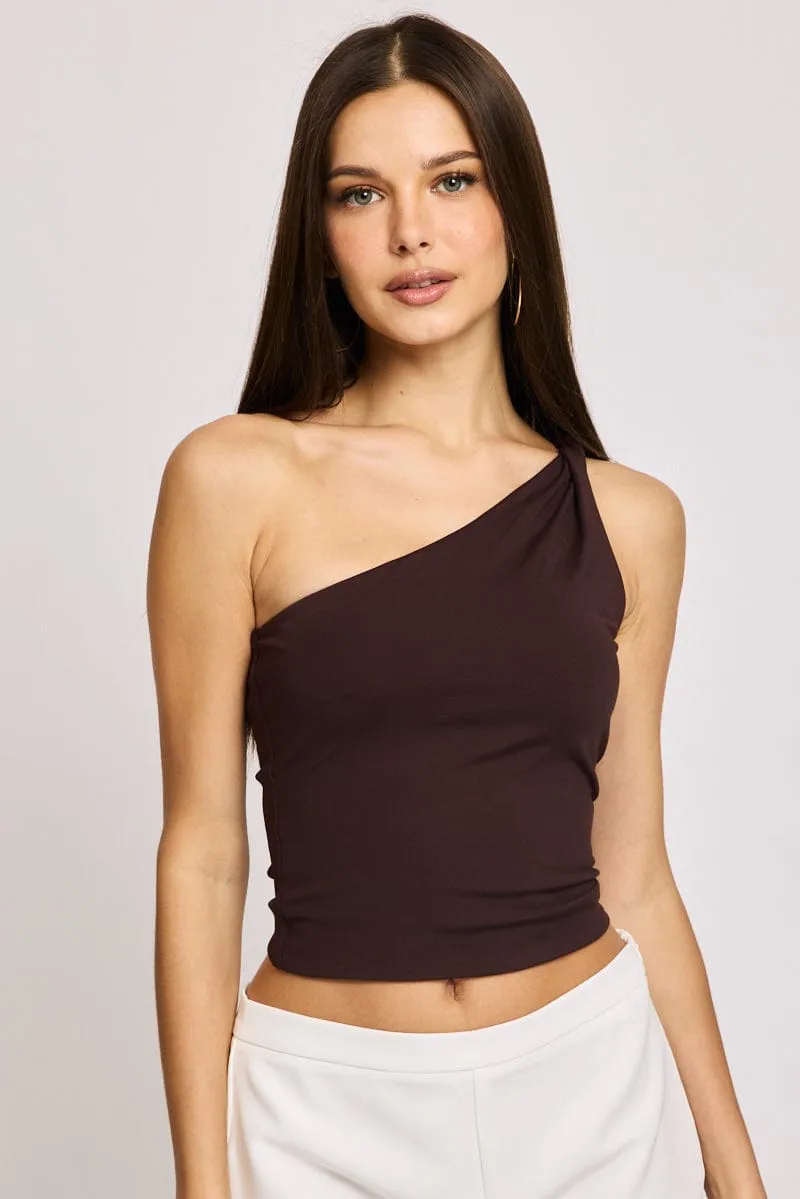 Brown One Shoulder Top sold by Ally Fashion