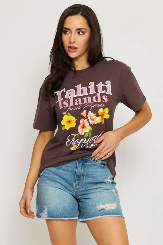 Brown Graphic Tee Short Sleeve sold by Ally Fashion