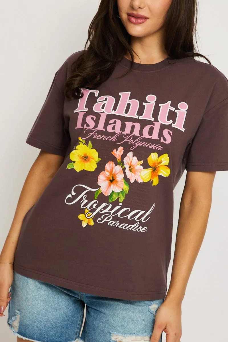 Brown Graphic Tee Short Sleeve sold by Ally Fashion product image thumbnail 5