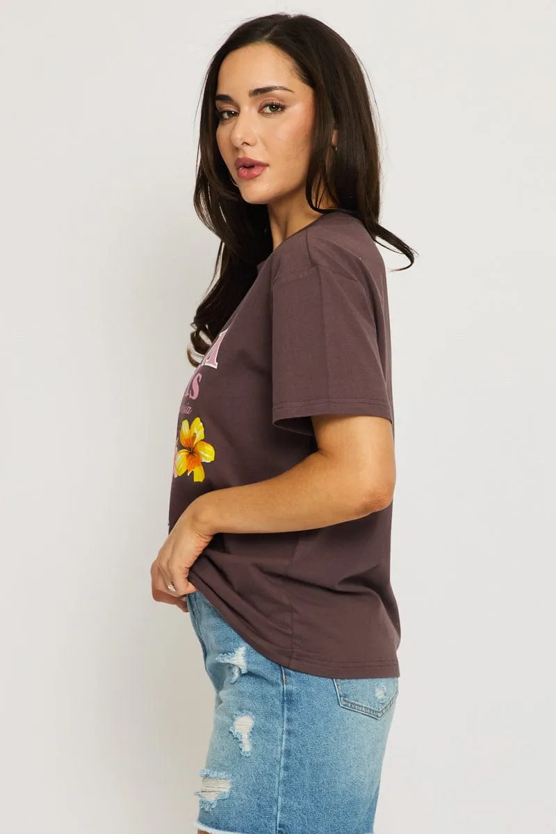 Brown Graphic Tee Short Sleeve sold by Ally Fashion product image thumbnail 3